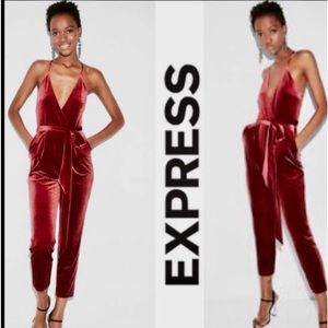 Express Velour Cranberry Jumpsuit 4